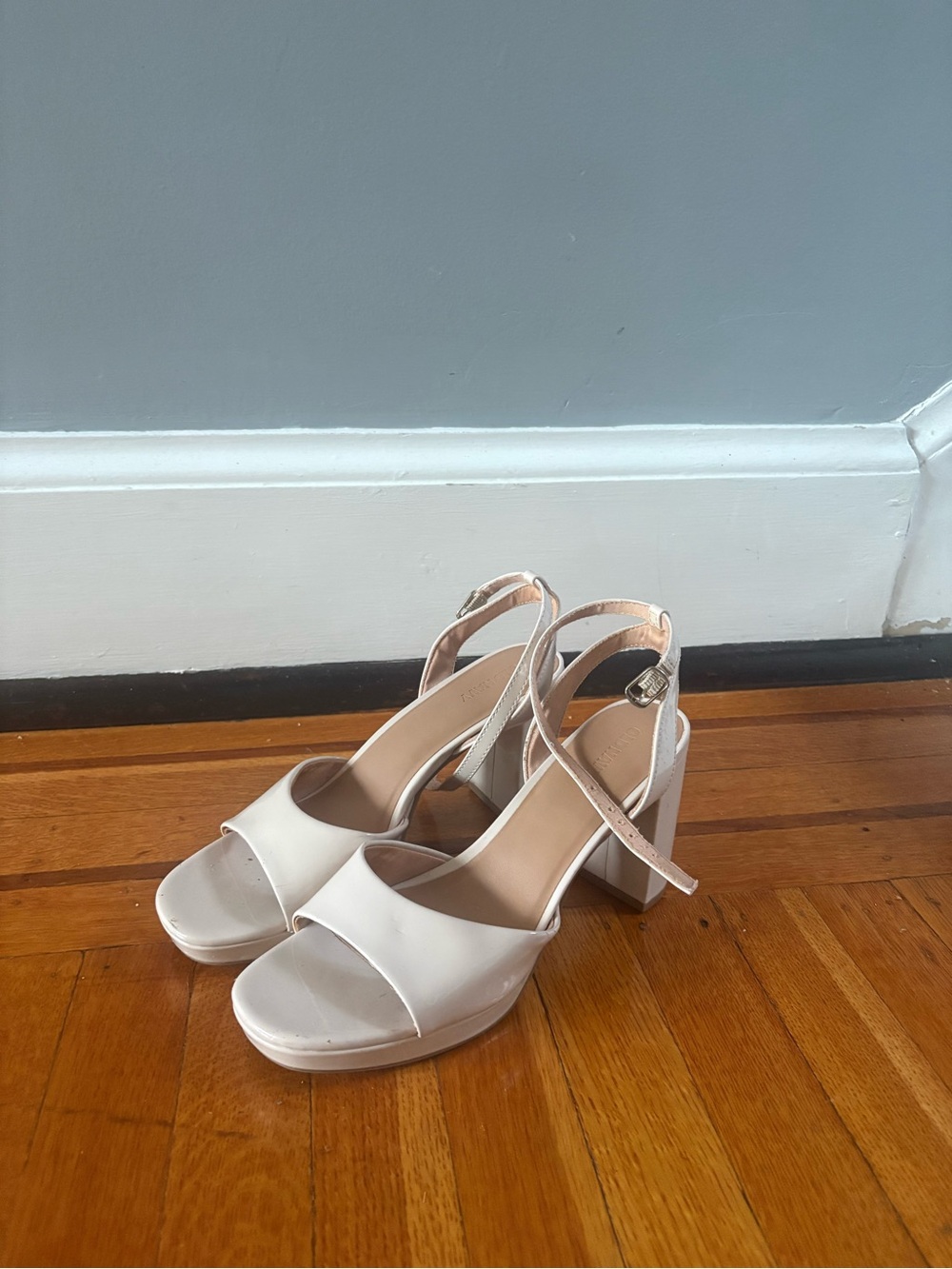 Old Navy Ivory Block Heel Sandals with Ankle Strap